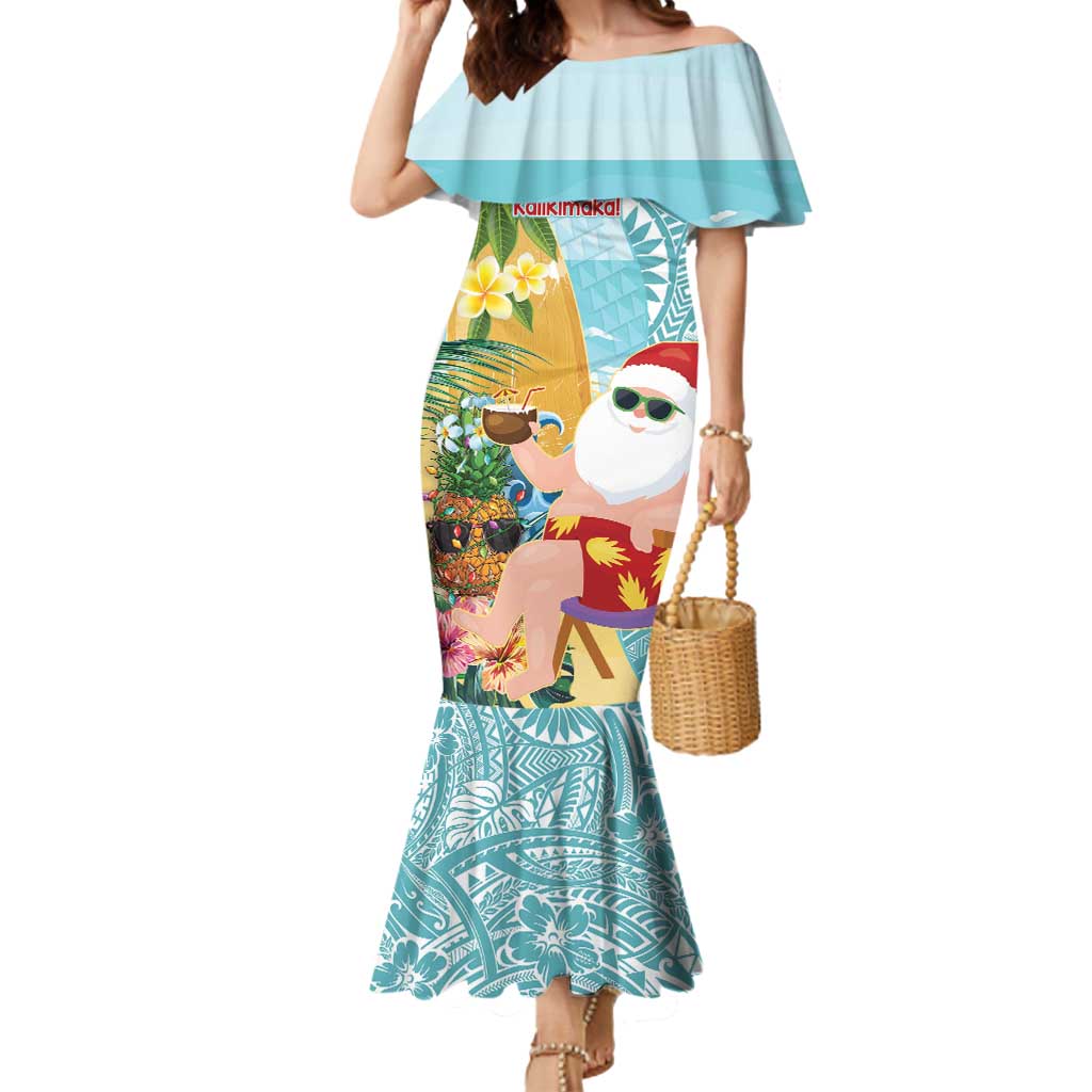 Aloha Hawaii Mele Kalikimaka Mermaid Dress Chilling Santa With Pineapple - Polynesian Pattern