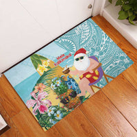 Aloha Hawaii Mele Kalikimaka Rubber Doormat Chilling Santa With Pineapple - Polynesian Pattern