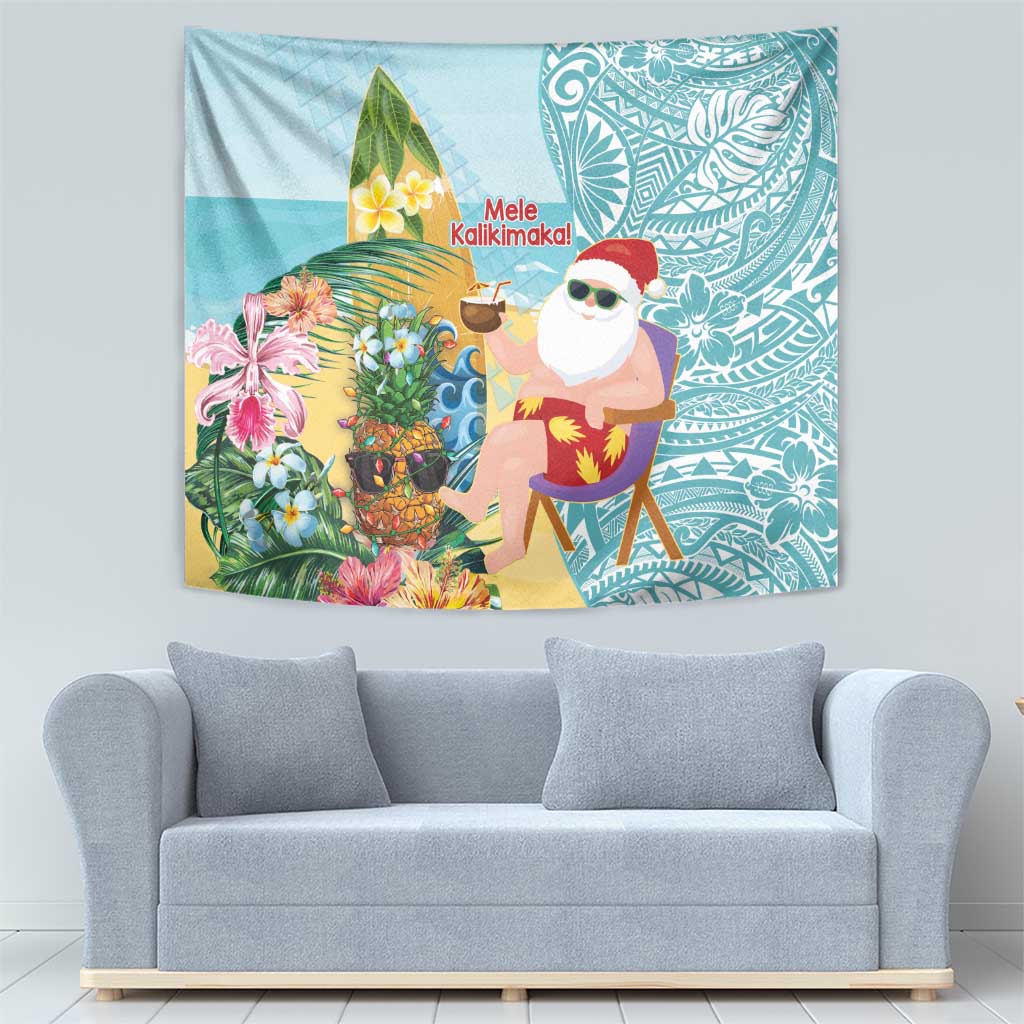 Aloha Hawaii Mele Kalikimaka Tapestry Chilling Santa With Pineapple - Polynesian Pattern
