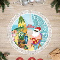 Aloha Hawaii Mele Kalikimaka Tree Skirt Chilling Santa With Pineapple - Polynesian Pattern