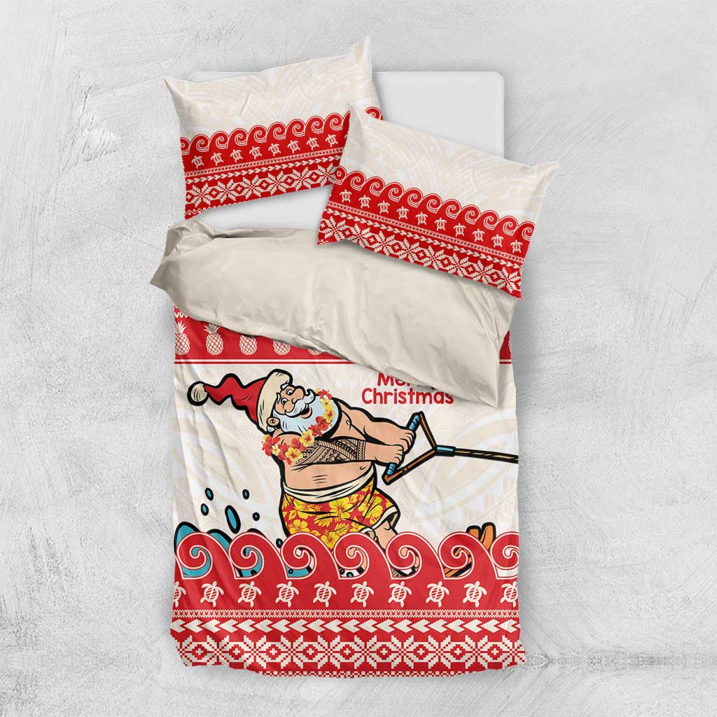 Mele Kalikimaka Hawaii Bedding Set Water-skiing Santa Tropical Vibes
