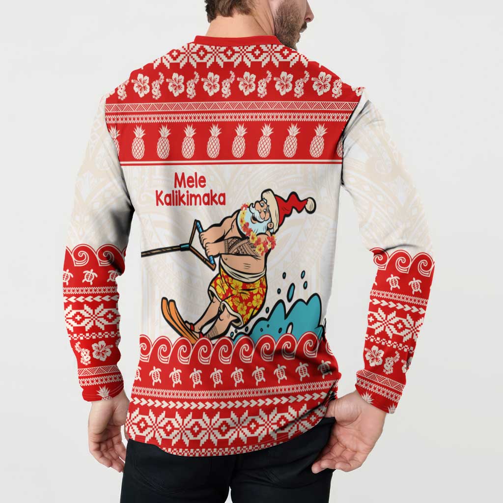 Mele Kalikimaka Hawaii Button Sweatshirt Water-skiing Santa Tropical Vibes