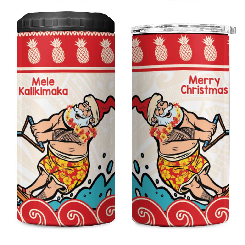 Mele Kalikimaka Hawaii 4 in 1 Can Cooler Tumbler Water-skiing Santa Tropical Vibes