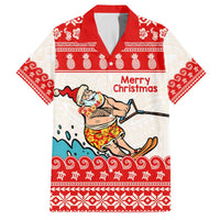 Mele Kalikimaka Hawaii Family Matching Off The Shoulder Long Sleeve Dress and Hawaiian Shirt Water-skiing Santa Tropical Vibes