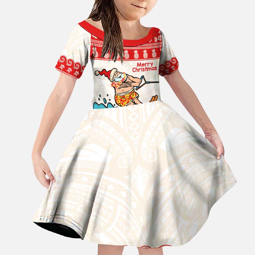 Mele Kalikimaka Hawaii Family Matching Off Shoulder Maxi Dress and Hawaiian Shirt Water-skiing Santa Tropical Vibes