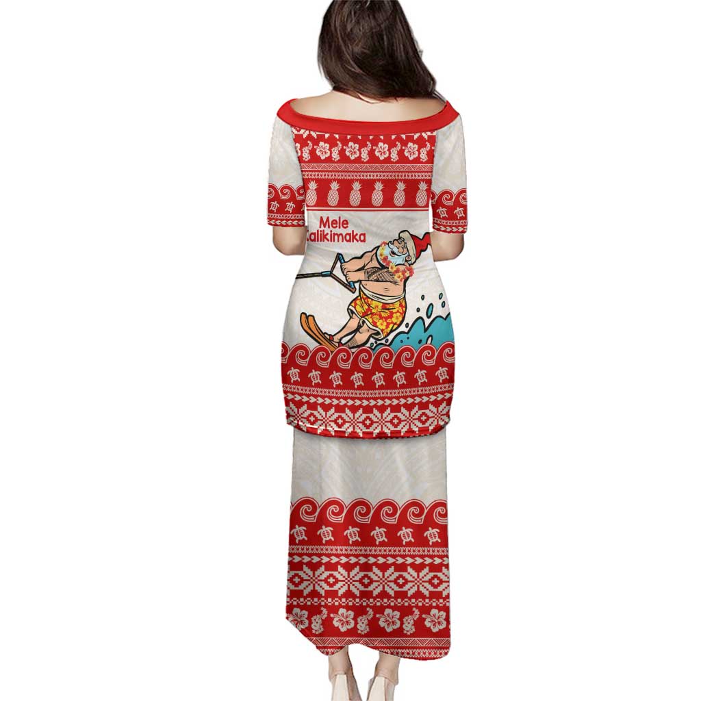 Mele Kalikimaka Hawaii Family Matching Puletasi and Hawaiian Shirt Water-skiing Santa Tropical Vibes