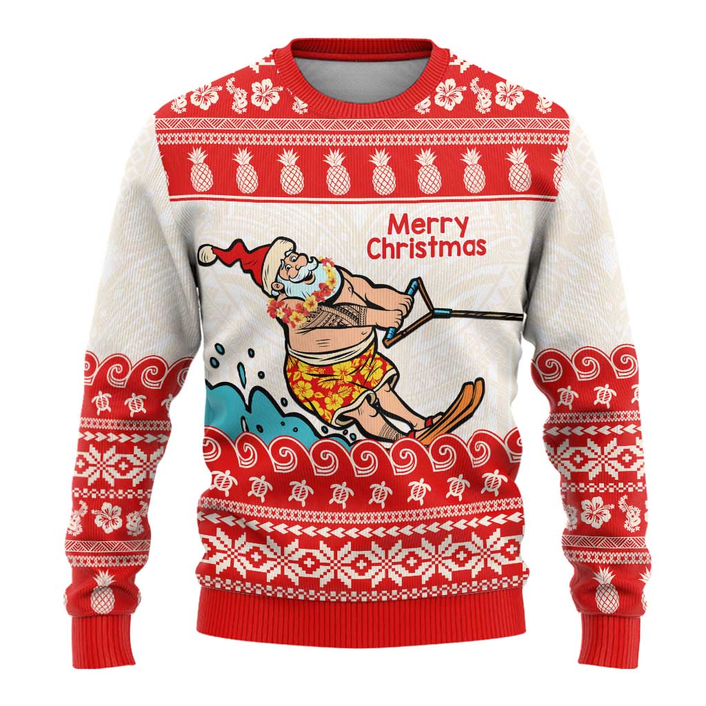 Mele Kalikimaka Hawaii Ugly Christmas Sweater Water-skiing Santa Tropical Vibes