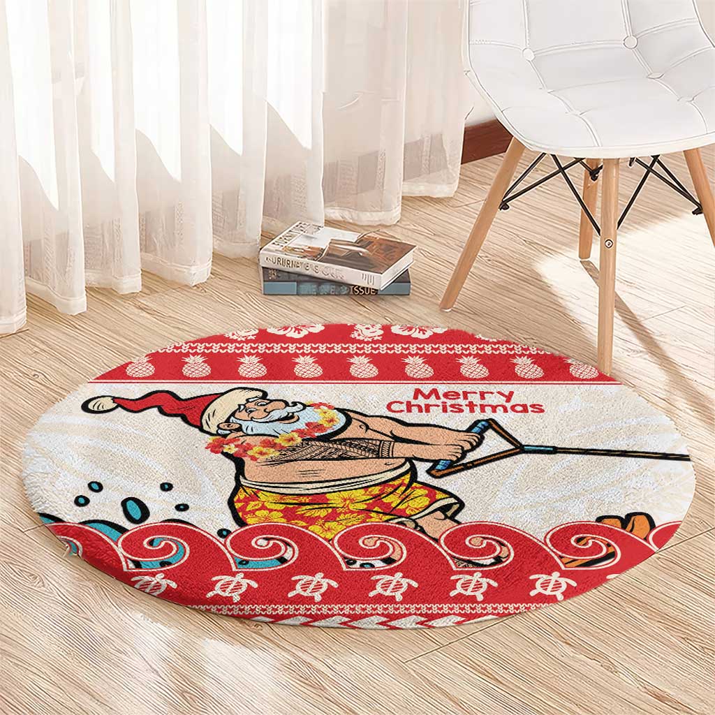Mele Kalikimaka Hawaii Round Carpet Water-skiing Santa Tropical Vibes