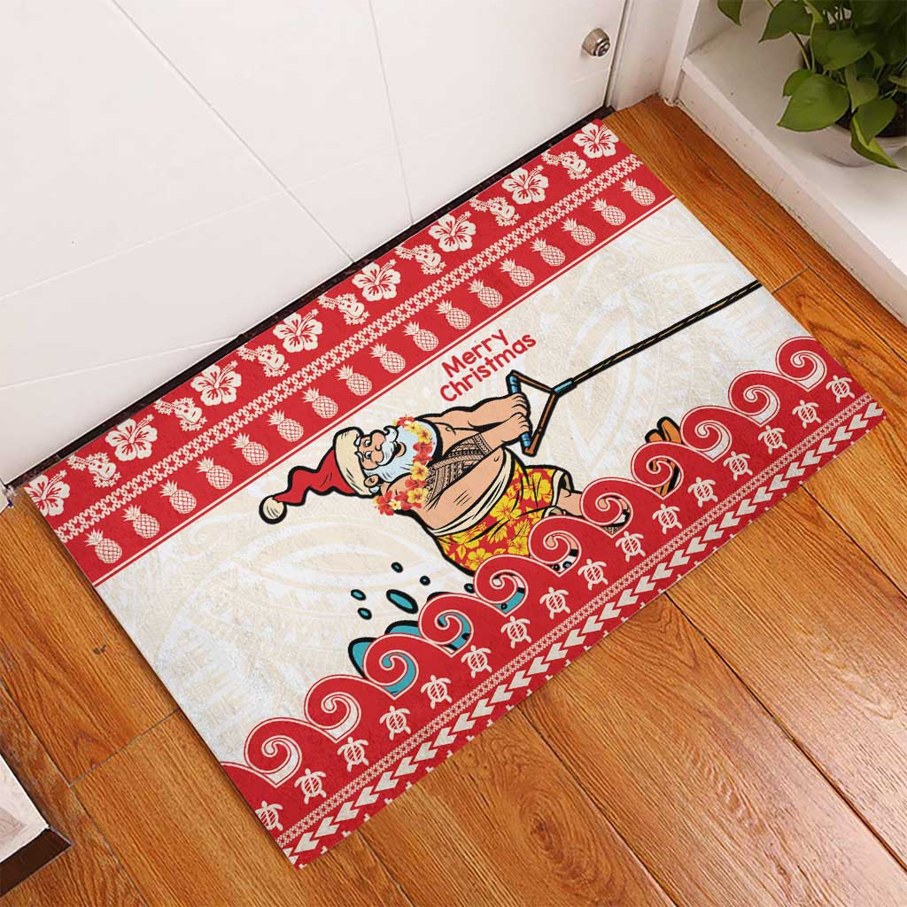 Mele Kalikimaka Hawaii Rubber Doormat Water-skiing Santa Tropical Vibes