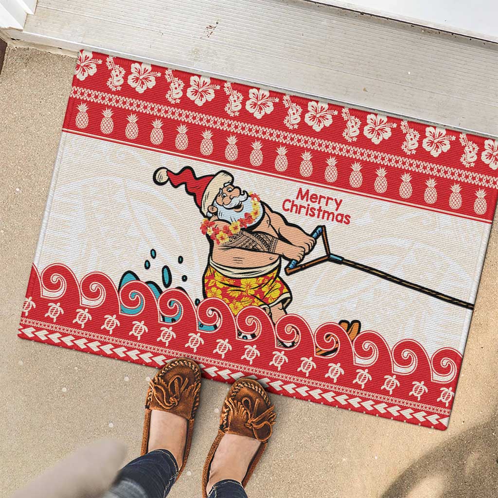 Mele Kalikimaka Hawaii Rubber Doormat Water-skiing Santa Tropical Vibes