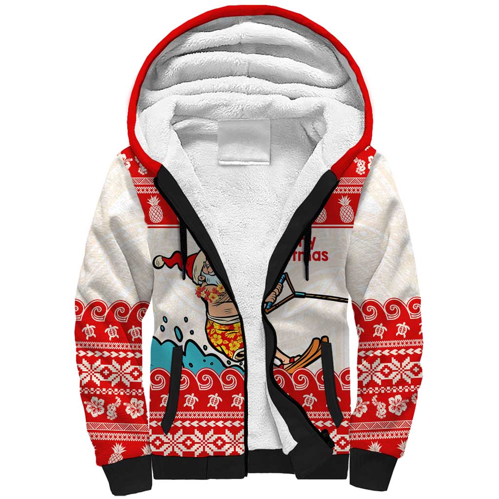 Mele Kalikimaka Hawaii Sherpa Hoodie Water-skiing Santa Tropical Vibes