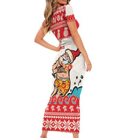 Mele Kalikimaka Hawaii Short Sleeve Bodycon Dress Water-skiing Santa Tropical Vibes