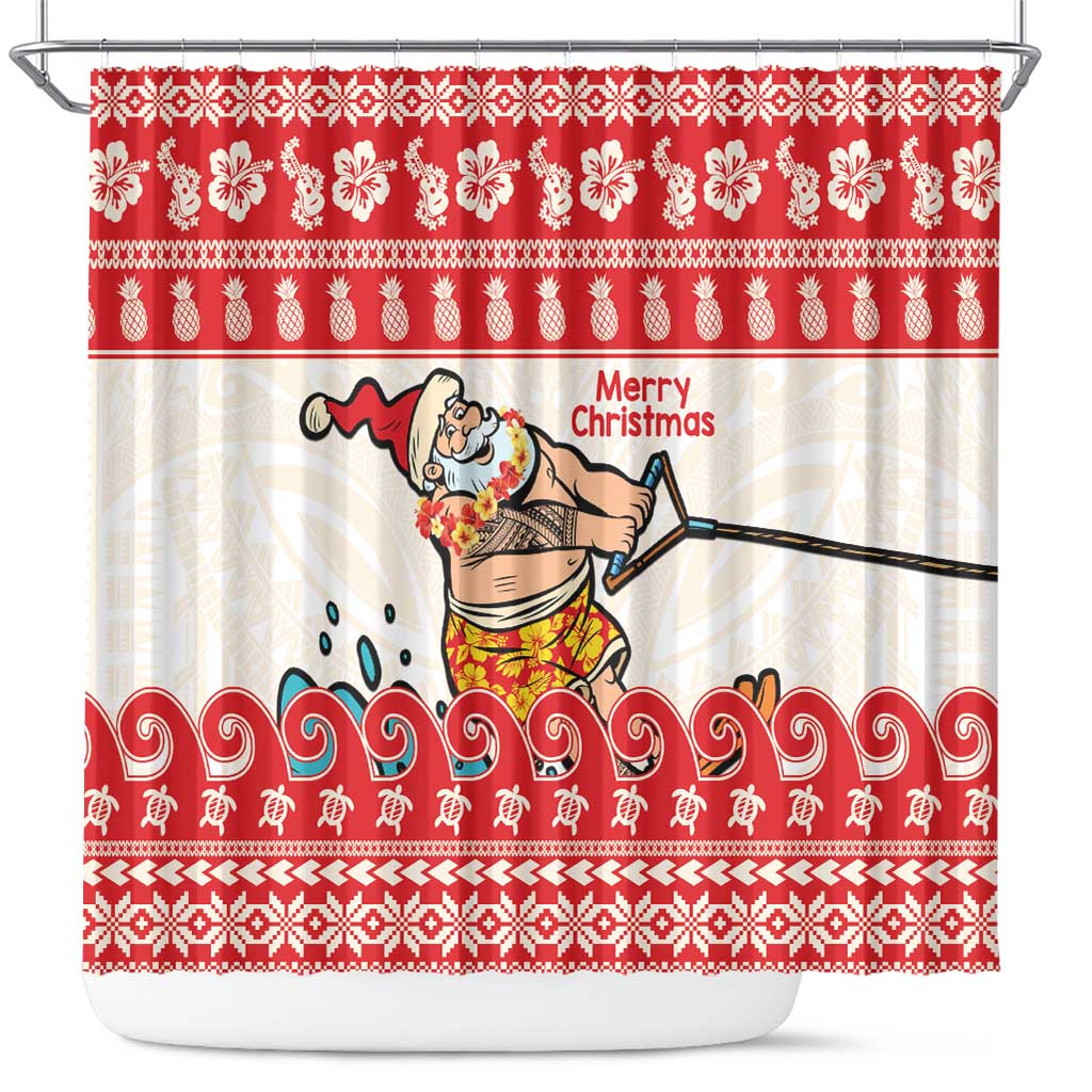 Mele Kalikimaka Hawaii Shower Curtain Water-skiing Santa Tropical Vibes