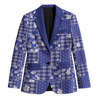 Blue Palaka Japanese Patterns Blazer Koi Fish Asanoha Sakura Patchwork Stylized LT14 Unisex Blue - Polynesian Pride