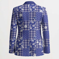 Blue Palaka Japanese Patterns Blazer Koi Fish Asanoha Sakura Patchwork Stylized LT14 - Polynesian Pride