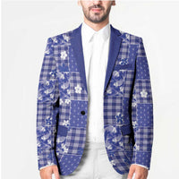 Blue Palaka Japanese Patterns Blazer Koi Fish Asanoha Sakura Patchwork Stylized LT14 - Polynesian Pride