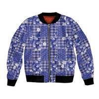 Blue Palaka Japanese Patterns Bomber Jacket Koi Fish Asanoha Sakura Patchwork Stylized LT14 Unisex Blue - Polynesian Pride