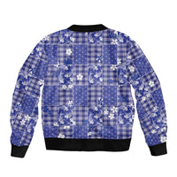 Blue Palaka Japanese Patterns Bomber Jacket Koi Fish Asanoha Sakura Patchwork Stylized LT14 - Polynesian Pride