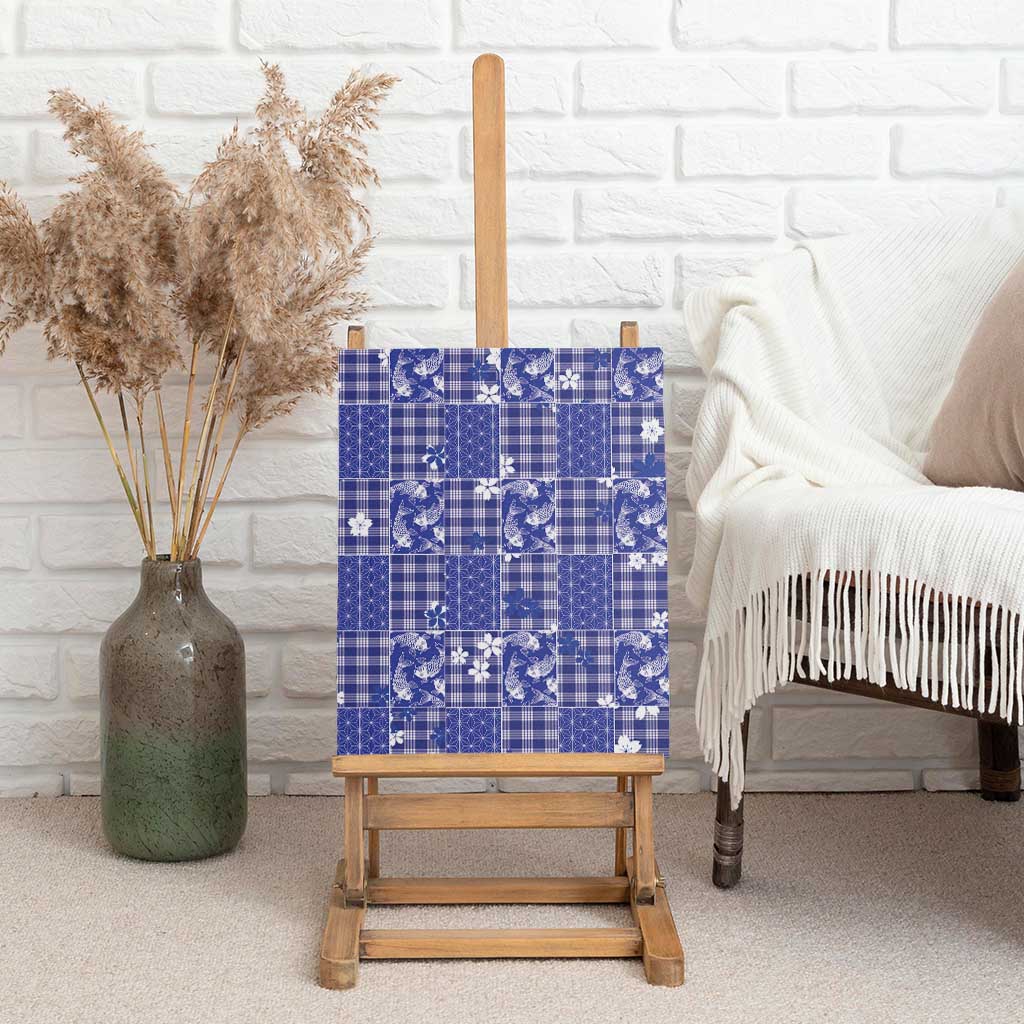 Blue Palaka Japanese Patterns Canvas Wall Art Koi Fish Asanoha Sakura Patchwork Stylized LT14 - Polynesian Pride