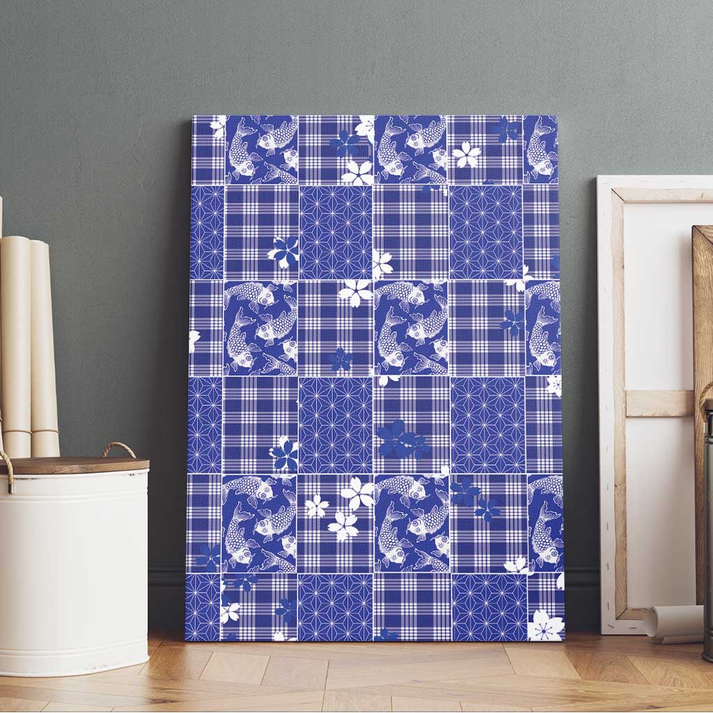 Blue Palaka Japanese Patterns Canvas Wall Art Koi Fish Asanoha Sakura Patchwork Stylized LT14 - Polynesian Pride