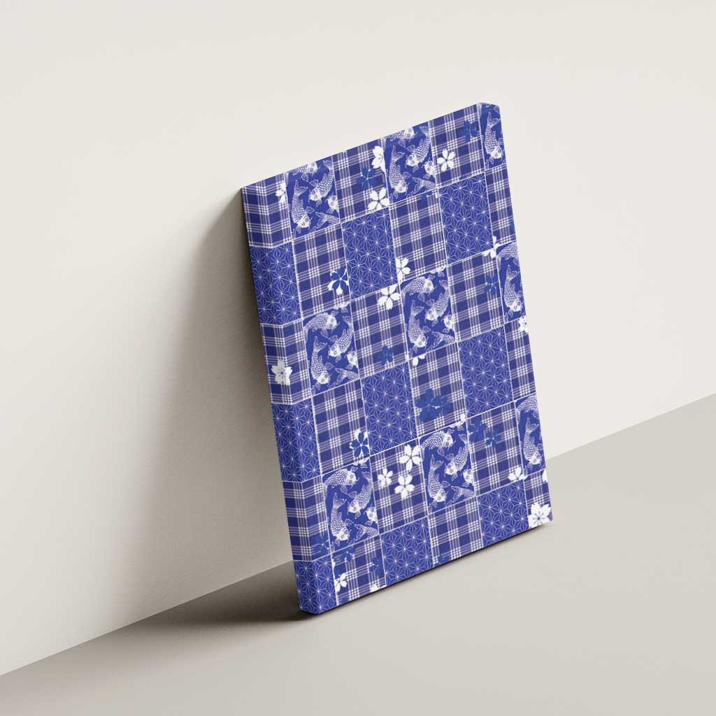 Blue Palaka Japanese Patterns Canvas Wall Art Koi Fish Asanoha Sakura Patchwork Stylized LT14 - Polynesian Pride