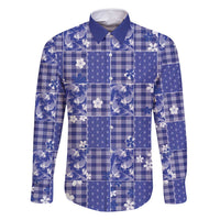 Blue Palaka Japanese Patterns Family Matching Long Sleeve Bodycon Dress and Hawaiian Shirt Koi Fish Asanoha Sakura Patchwork Stylized LT14 Dad's Shirt - Long Sleeve Blue - Polynesian Pride
