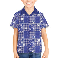 Blue Palaka Japanese Patterns Family Matching Long Sleeve Bodycon Dress and Hawaiian Shirt Koi Fish Asanoha Sakura Patchwork Stylized LT14 Son's Shirt Blue - Polynesian Pride