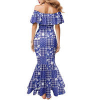 Blue Palaka Japanese Patterns Family Matching Mermaid Dress and Hawaiian Shirt Koi Fish Asanoha Sakura Patchwork Stylized - Polynesian Pride