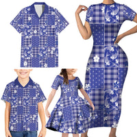 Blue Palaka Japanese Patterns Family Matching Short Sleeve Bodycon Dress and Hawaiian Shirt Koi Fish Asanoha Sakura Patchwork Stylized LT14 - Polynesian Pride