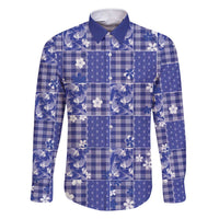 Blue Palaka Japanese Patterns Family Matching Short Sleeve Bodycon Dress and Hawaiian Shirt Koi Fish Asanoha Sakura Patchwork Stylized LT14 Dad's Shirt - Long Sleeve Blue - Polynesian Pride