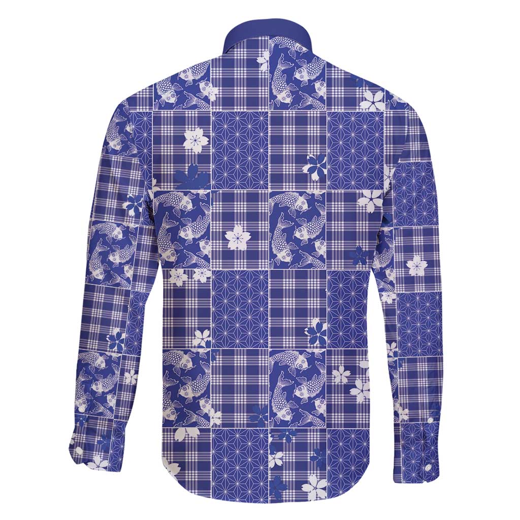 Blue Palaka Japanese Patterns Family Matching Short Sleeve Bodycon Dress and Hawaiian Shirt Koi Fish Asanoha Sakura Patchwork Stylized LT14 - Polynesian Pride