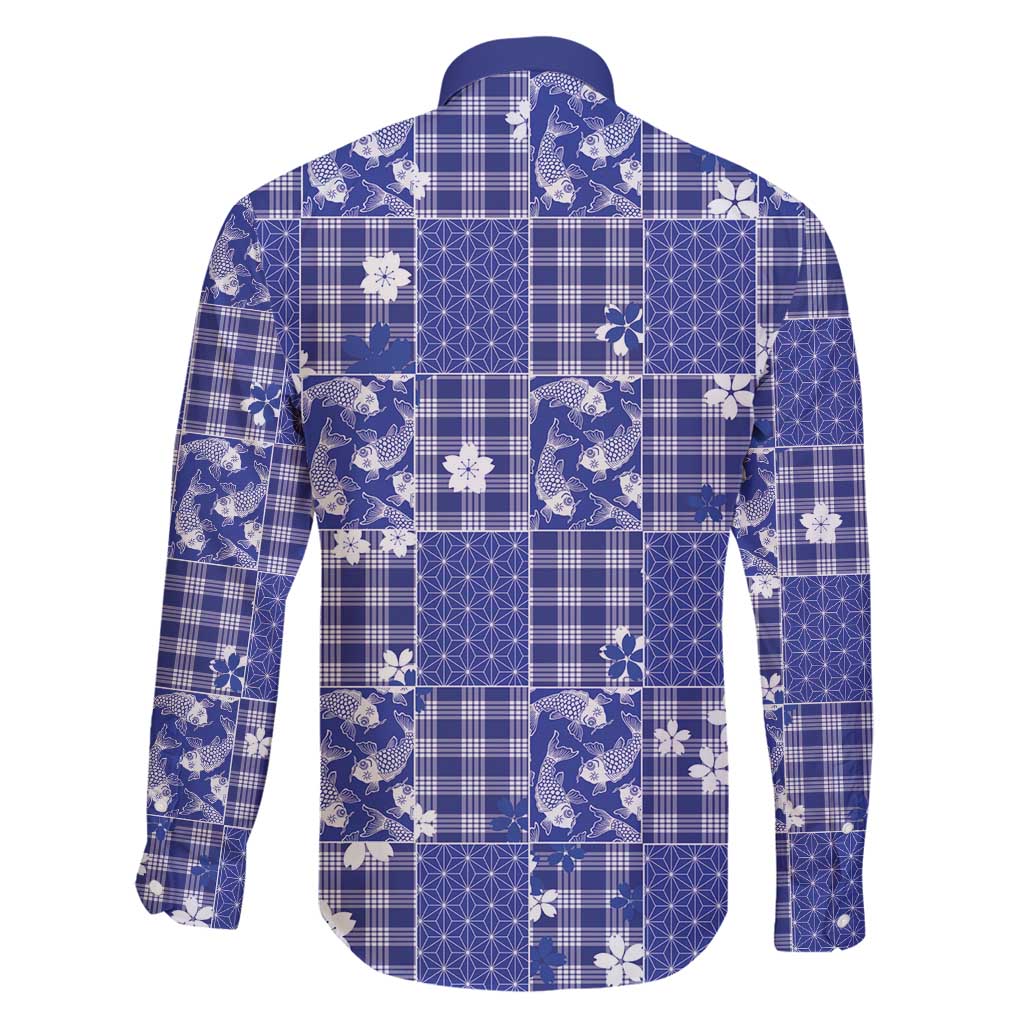 Blue Palaka Japanese Patterns Family Matching Summer Maxi Dress and Hawaiian Shirt Koi Fish Asanoha Sakura Patchwork Stylized - Polynesian Pride