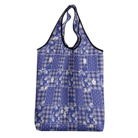 Blue Palaka Japanese Patterns Grocery Bag Koi Fish Asanoha Sakura Patchwork Stylized - Polynesian Pride