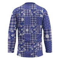 Blue Palaka Japanese Patterns Hockey Jersey Koi Fish Asanoha Sakura Patchwork Stylized LT14 - Polynesian Pride