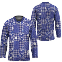 Blue Palaka Japanese Patterns Hockey Jersey Koi Fish Asanoha Sakura Patchwork Stylized LT14 - Polynesian Pride