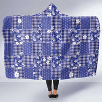 Blue Palaka Japanese Patterns Hooded Blanket Koi Fish Asanoha Sakura Patchwork Stylized LT14 One Size Blue - Polynesian Pride