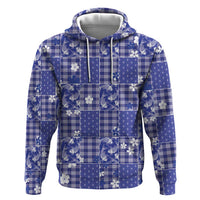 Blue Palaka Japanese Patterns Hoodie Koi Fish Asanoha Sakura Patchwork Stylized - Polynesian Pride
