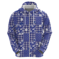 Blue Palaka Japanese Patterns Hoodie Koi Fish Asanoha Sakura Patchwork Stylized - Polynesian Pride