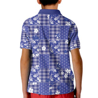 Blue Palaka Japanese Patterns Kid Polo Shirt Koi Fish Asanoha Sakura Patchwork Stylized - Polynesian Pride