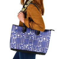 Blue Palaka Japanese Patterns Leather Tote Bag Koi Fish Asanoha Sakura Patchwork Stylized LT14 Blue - Polynesian Pride