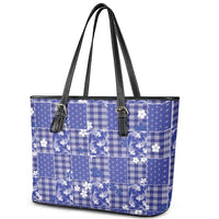 Blue Palaka Japanese Patterns Leather Tote Bag Koi Fish Asanoha Sakura Patchwork Stylized LT14 - Polynesian Pride
