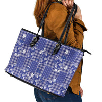 Blue Palaka Japanese Patterns Leather Tote Bag Koi Fish Asanoha Sakura Patchwork Stylized LT14 - Polynesian Pride
