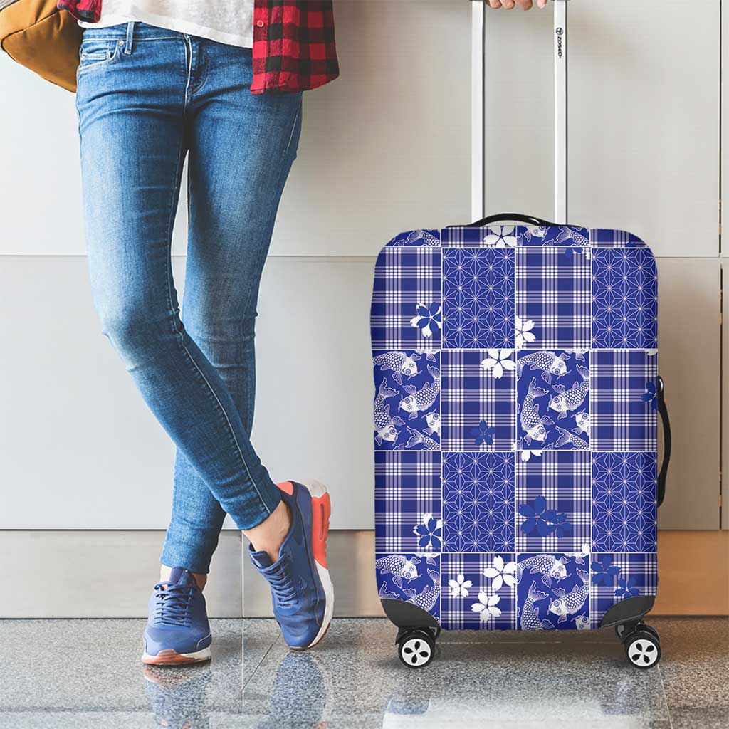 Blue Palaka Japanese Patterns Luggage Cover Koi Fish Asanoha Sakura Patchwork Stylized LT14 - Polynesian Pride