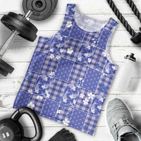 Blue Palaka Japanese Patterns Men Tank Top Koi Fish Asanoha Sakura Patchwork Stylized - Polynesian Pride