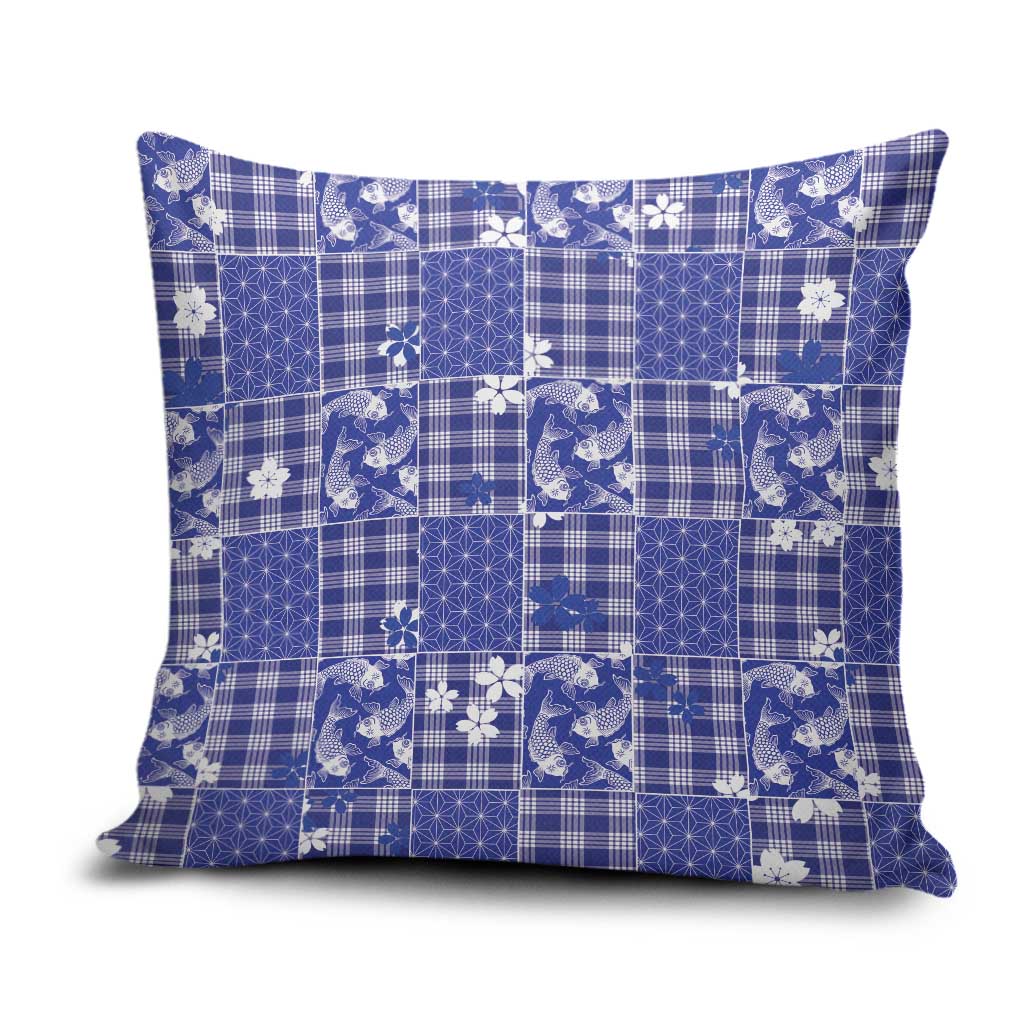 Blue Palaka Japanese Patterns Pillow Cover Koi Fish Asanoha Sakura Patchwork Stylized LT14 Blue - Polynesian Pride