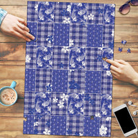 Blue Palaka Japanese Patterns Puzzle Koi Fish Asanoha Sakura Patchwork Stylized LT14 Blue - Polynesian Pride