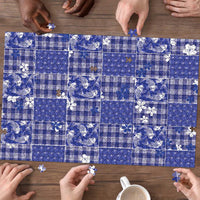Blue Palaka Japanese Patterns Puzzle Koi Fish Asanoha Sakura Patchwork Stylized LT14 - Polynesian Pride