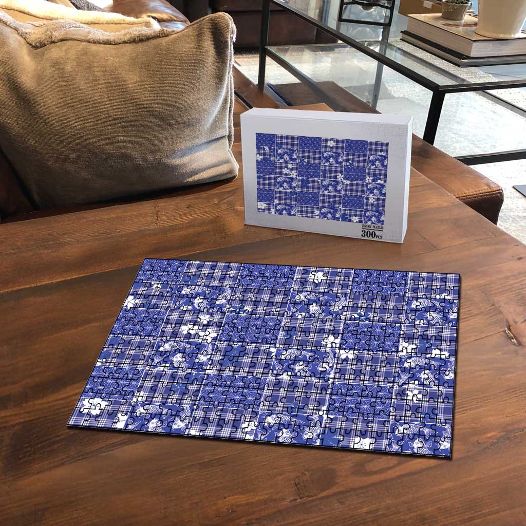 Blue Palaka Japanese Patterns Puzzle Koi Fish Asanoha Sakura Patchwork Stylized LT14 - Polynesian Pride