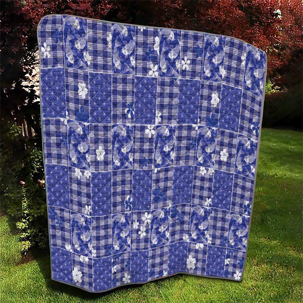 Blue Palaka Japanese Patterns Quilt Koi Fish Asanoha Sakura Patchwork Stylized LT14 - Polynesian Pride