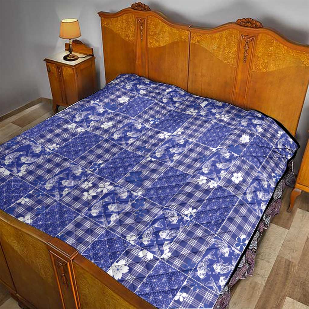 Blue Palaka Japanese Patterns Quilt Koi Fish Asanoha Sakura Patchwork Stylized LT14 - Polynesian Pride